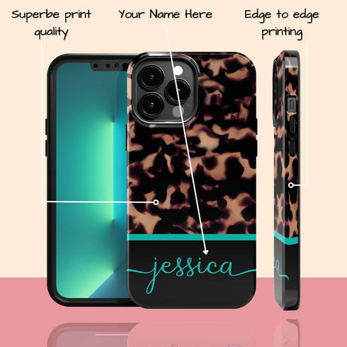 Custom Name Dark Tortoiseshell iPhone Case